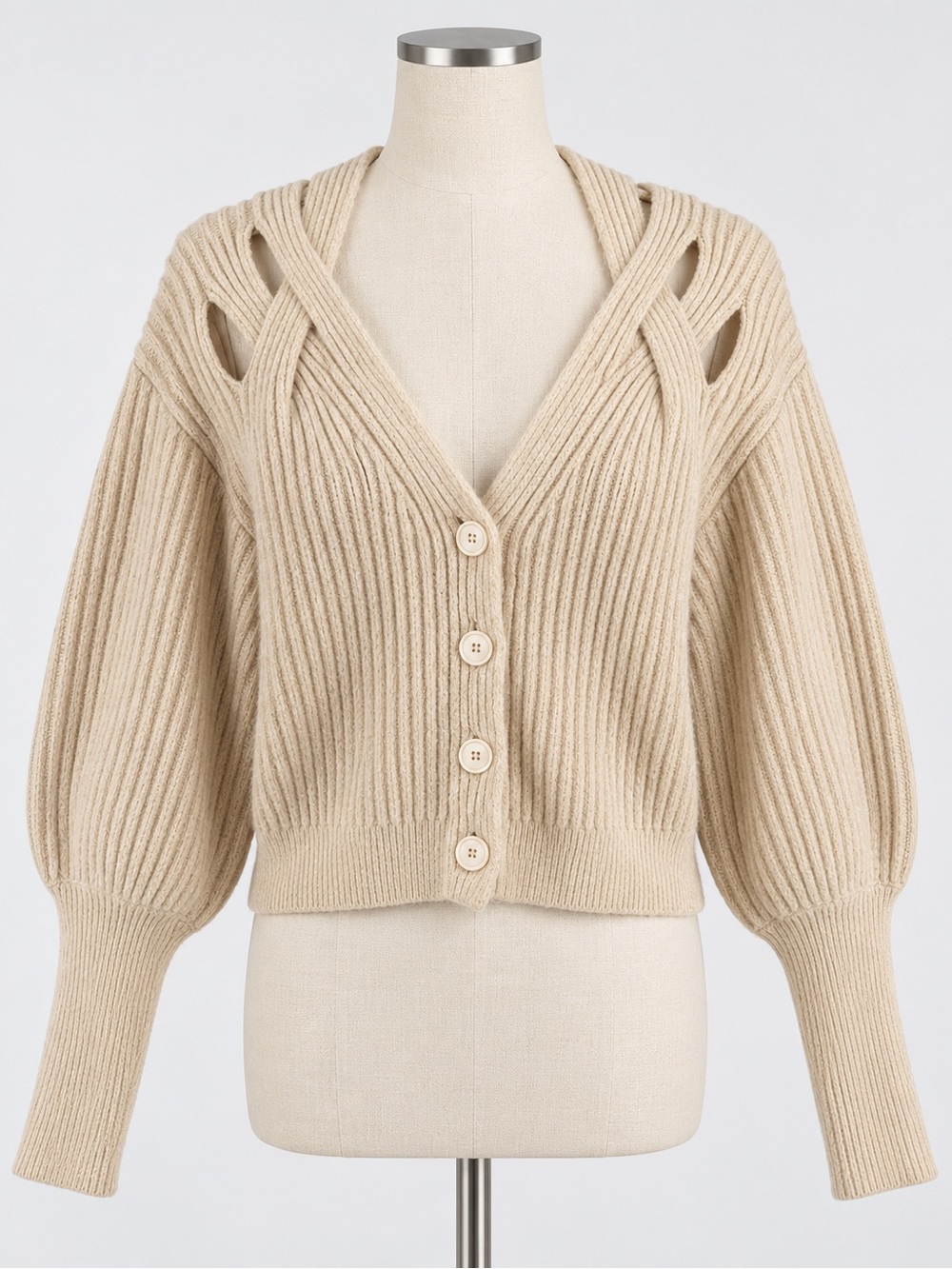 Express Cream Ribbed Cutout Shoulder Cardigan Size Small